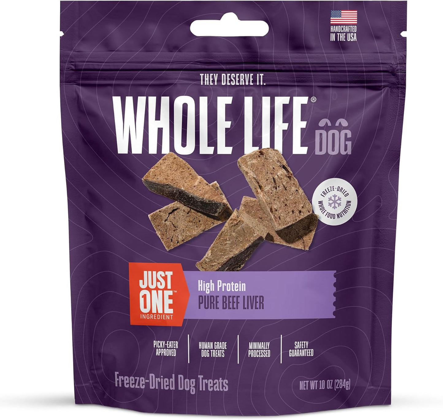 Whole Life Pet Just One Freeze Dried Beef Liver Dog Treats, Single Ingredient Dog Food Topper, Human-Grade Liver Treats, Healthy Training Treats - High Protein, Made in USA - 10 Ounce (Pack of 1)