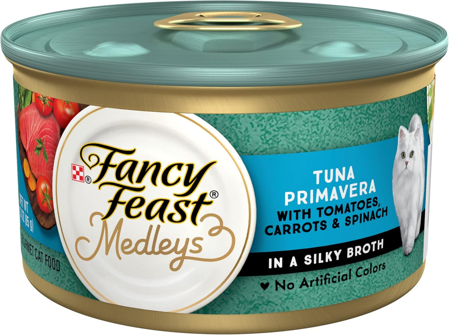 Purina Fancy Feast Wet Cat Food, Medleys Tuna Primavera With Tomatoes, Carrots and Spinach in a Silky Broth - (Pack of 24) 3 oz. Cans