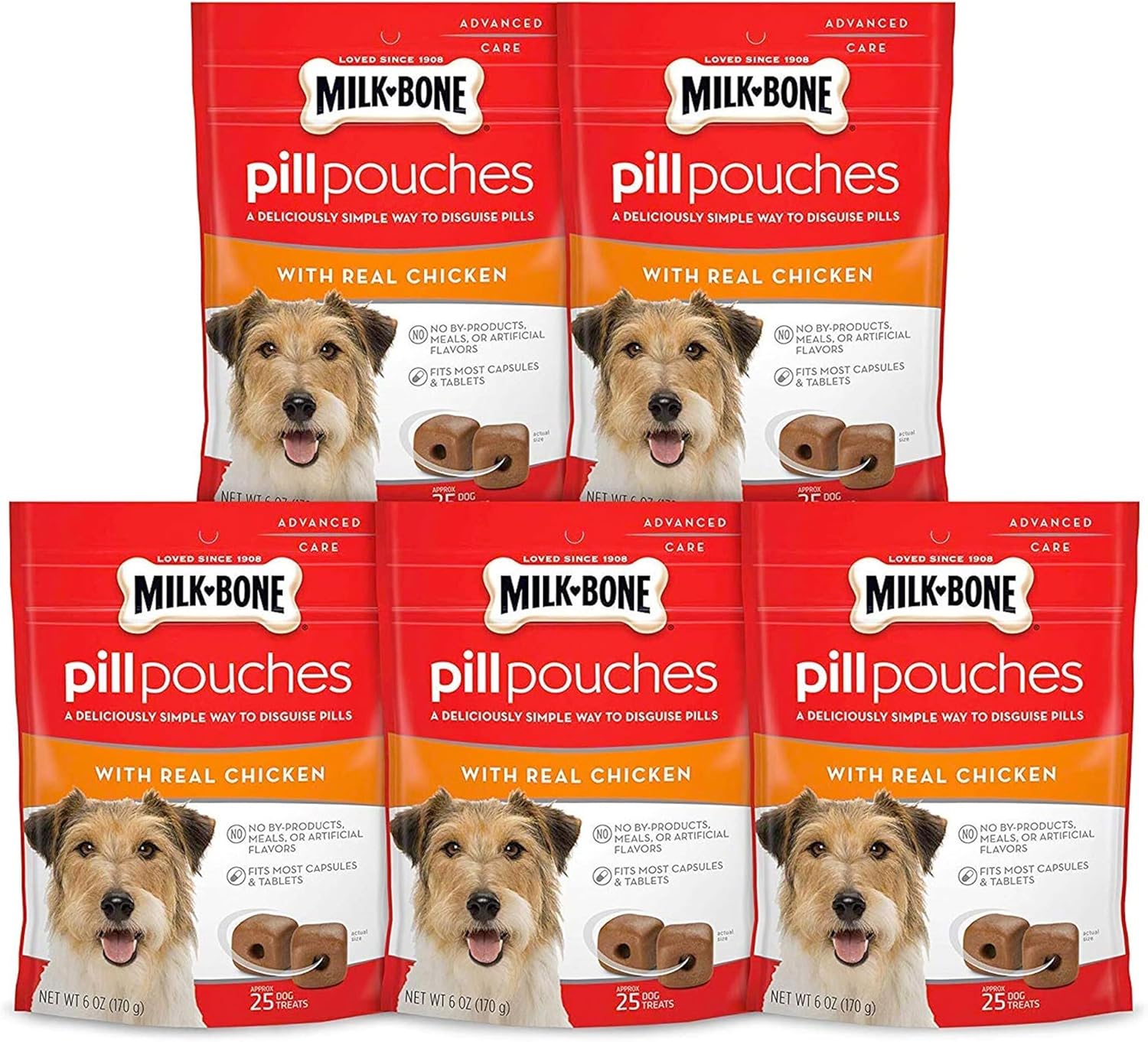 Milk-Bone Pill Pouches Dog Treats, Real Chicken Flavor, 6 Ounce (Pack of 5)