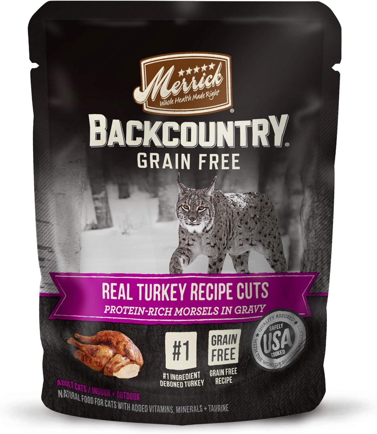 Merrick Backcountry Grain Free Gluten Free Premium High Protein Wet Cat Food, Turkey Recipe Cuts With Gravy - (Pack of 24) 3 oz. Pouches