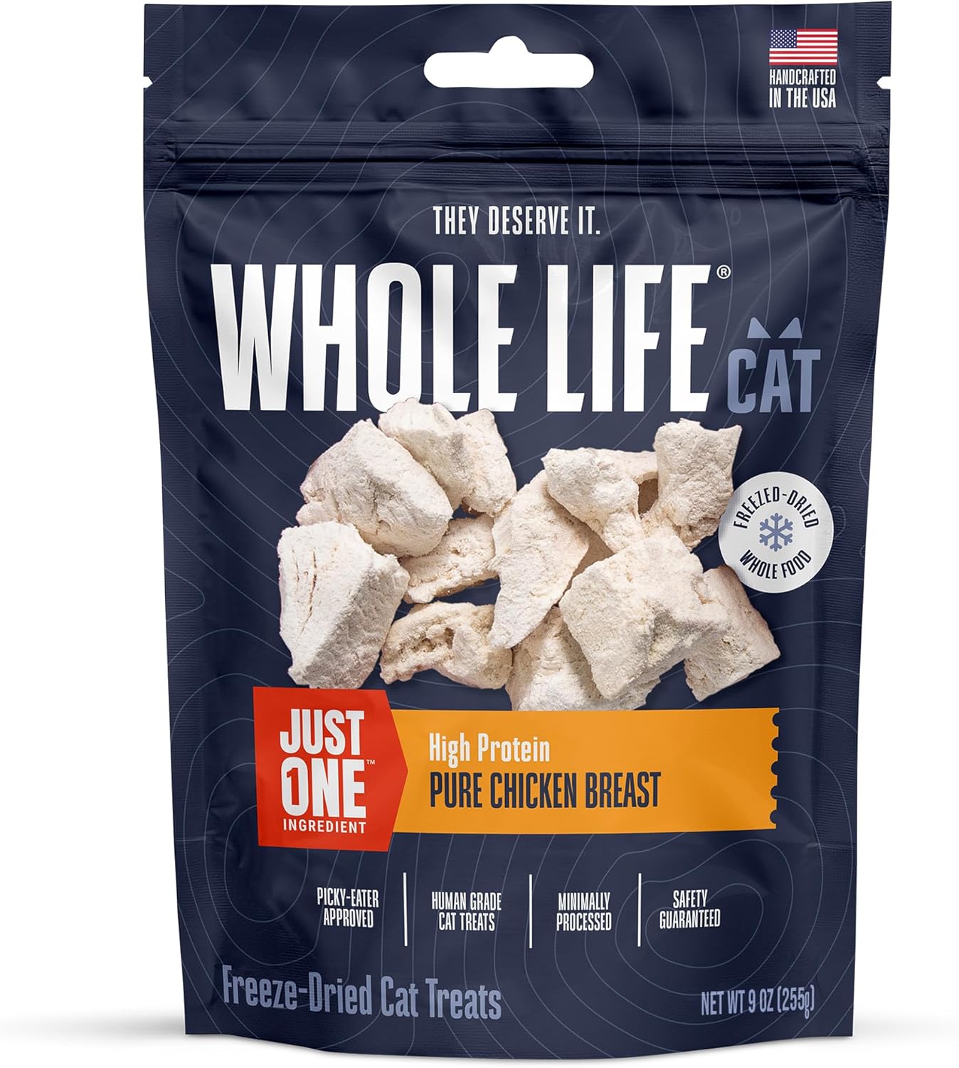 Whole Life Pet Just One Chicken Freeze Dried Cat Treats - Human Grade Cat Food Toppers, High Protein Cat Snacks, Cat Toppers for Food, USA Made Natural Cat Treats - 9 oz (Pack of 1)