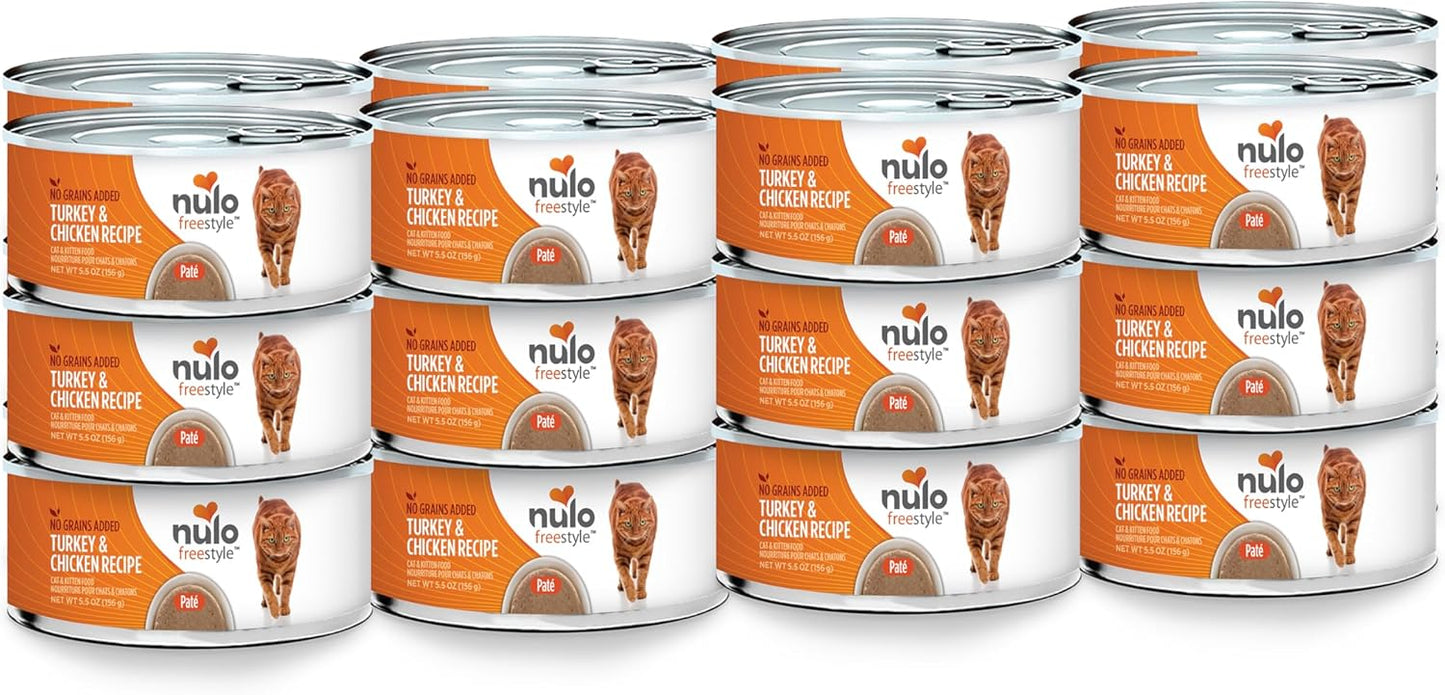 Nulo Freestyle Cat & Kitten Wet Pate Canned Cat Food, Premium All Natural Grain-Free, with 5 High Animal-Based Proteins &Vitamins to Support a Healthy Immune System and Lifestyle 5.5 Oz (Pack of 24)