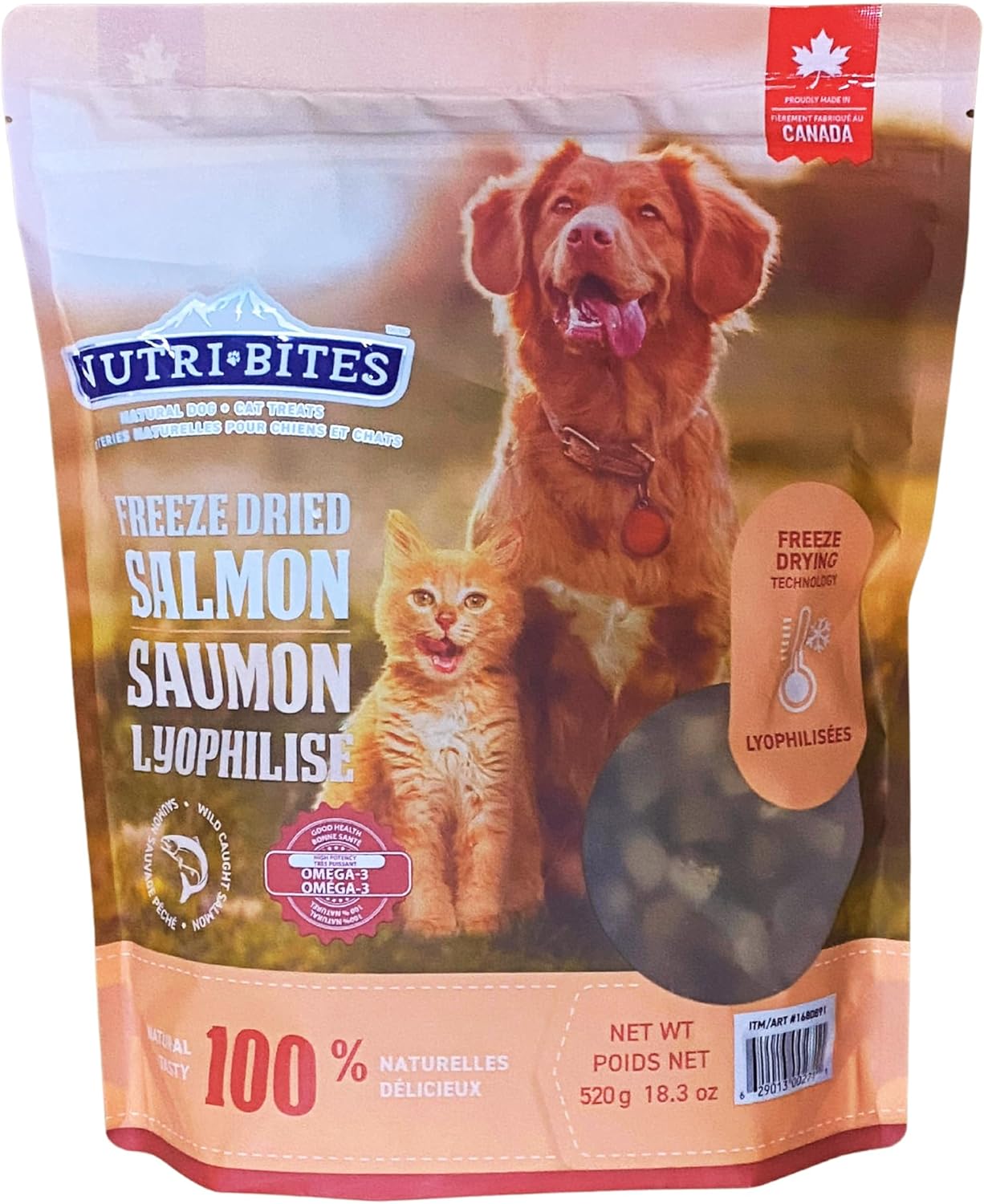 Nutri Bites - 18.3 OZ Value Pack - Freeze Dried Wild Caught Salmon Pets Treats, Rich in Protein and Omega-3, Support The Immune System, Protect Their Hair and Skin, for Dogs and Cats