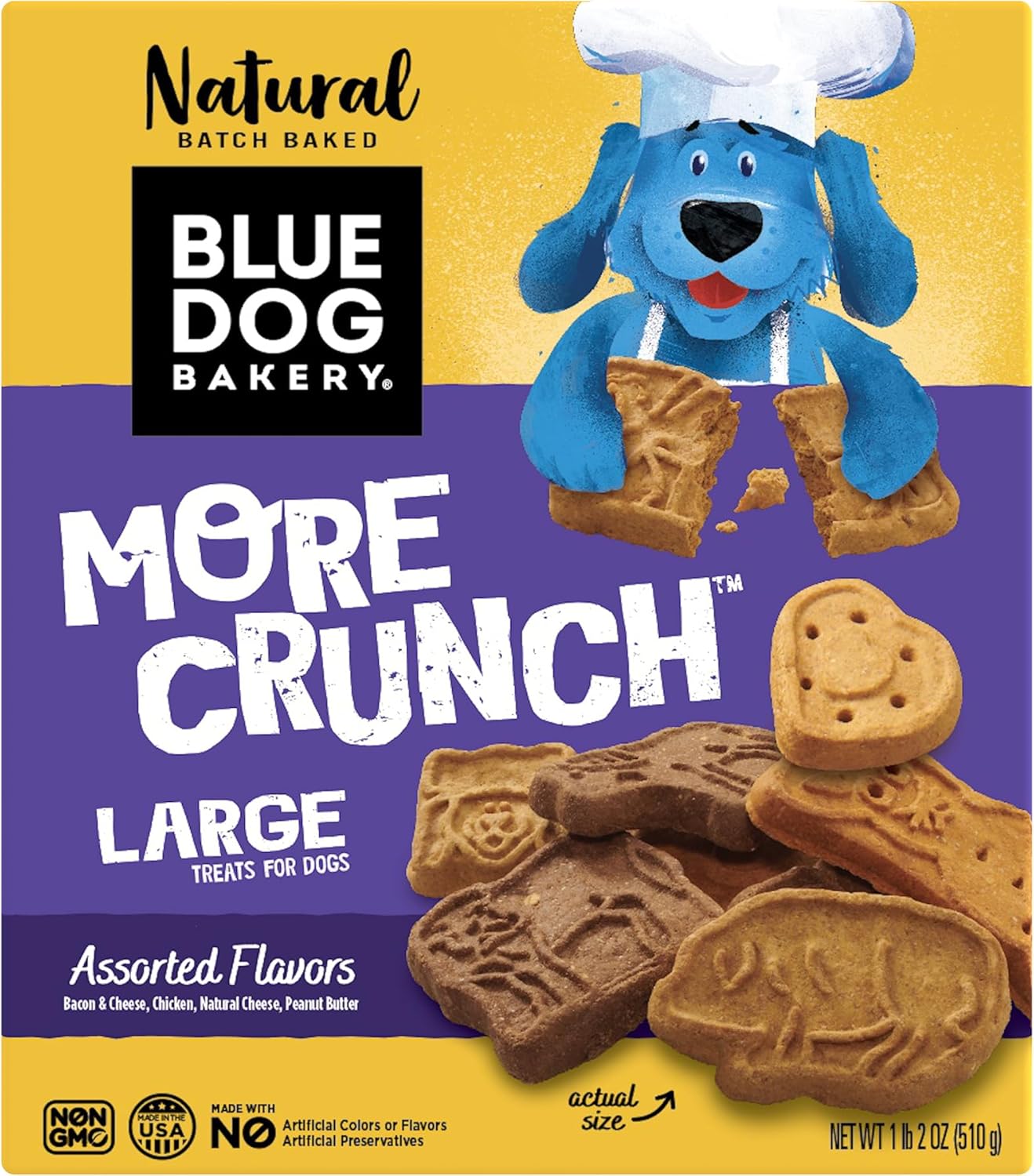 Blue Dog Bakery Natural Dog Treats, More Crunch Large, Assorted Flavors, 18oz Box, 6 Boxes