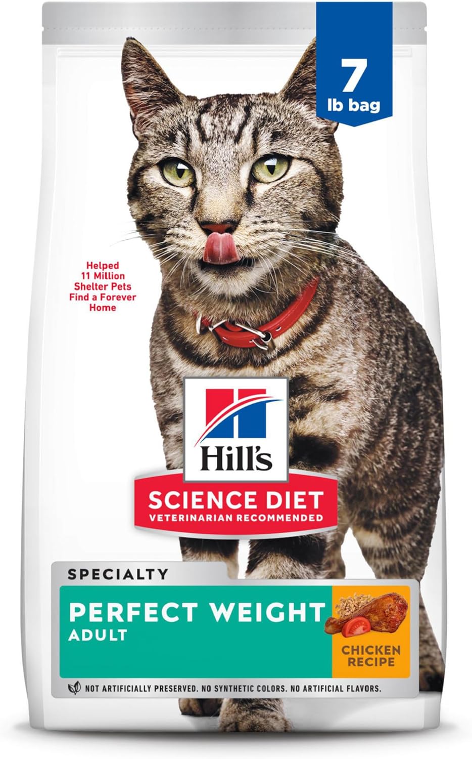 Hill's Science Diet Perfect Weight, Adult 1-6, Weight Management Support, Dry Cat Food, Chicken Recipe, 7 lb Bag