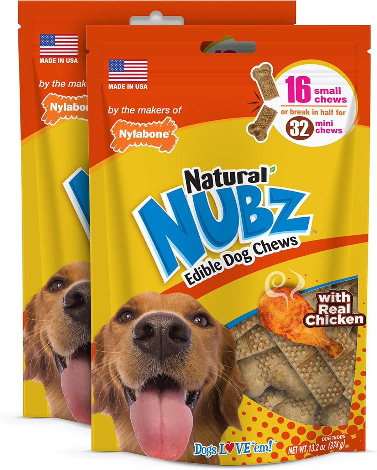 Nylabone Nubz Chicken Dog Chew Treats Small - Up to 30 lbs. (16 Count) (Pack of 2)