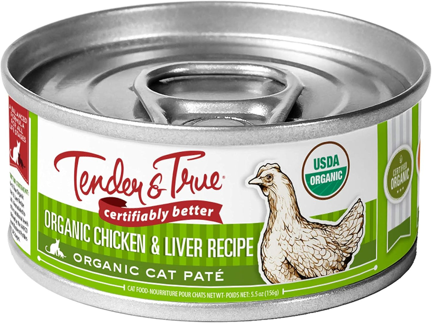 Tender & True Organic Chicken & Liver Recipe Canned Cat Food, 5.5 oz, Case of 24