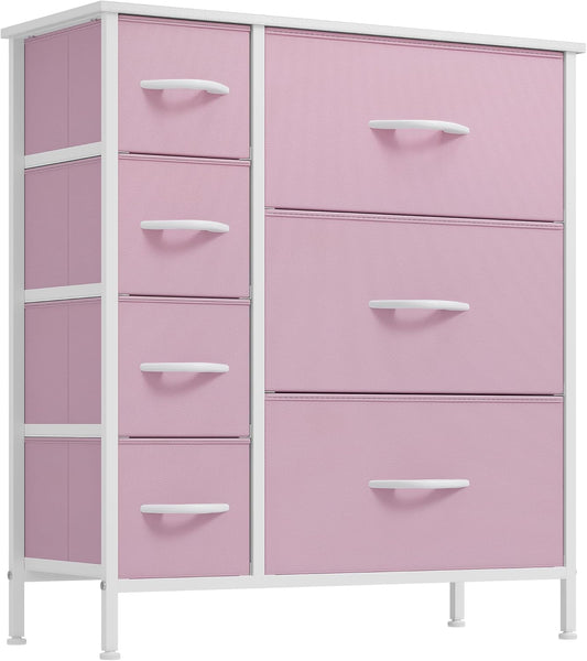 YITAHOME Pink Dresser for Bedroom, 7 Drawers Fabric Dresser, Organizer Unit for Living Room, Hallway, Closets - Sturdy Steel Frame, Wooden Top & Easy Pull Fabric Bins