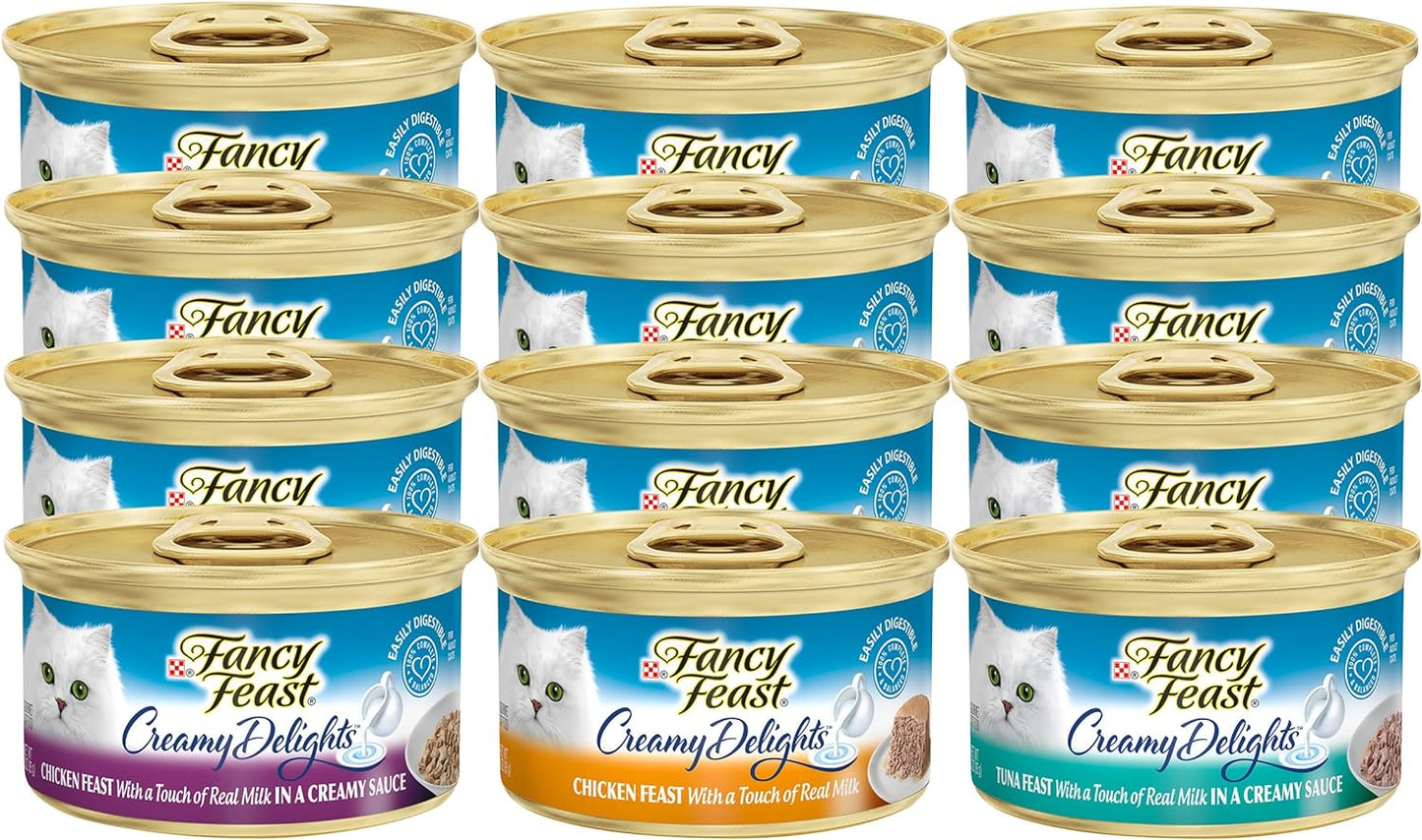 Fancy Feast PURINA Creamy Delights Wet Cat Food Variety Pack, 3 Ounce (Pack of 12)