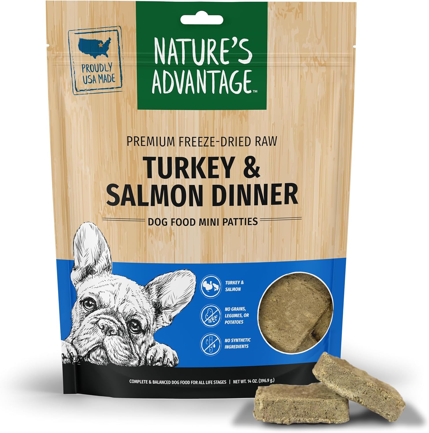 Nature's Advantage Freeze-Dried Raw Turkey & Salmon Dinner Dog Food Mini Patties, 14 oz | Grain Free, High Protein Nutrition