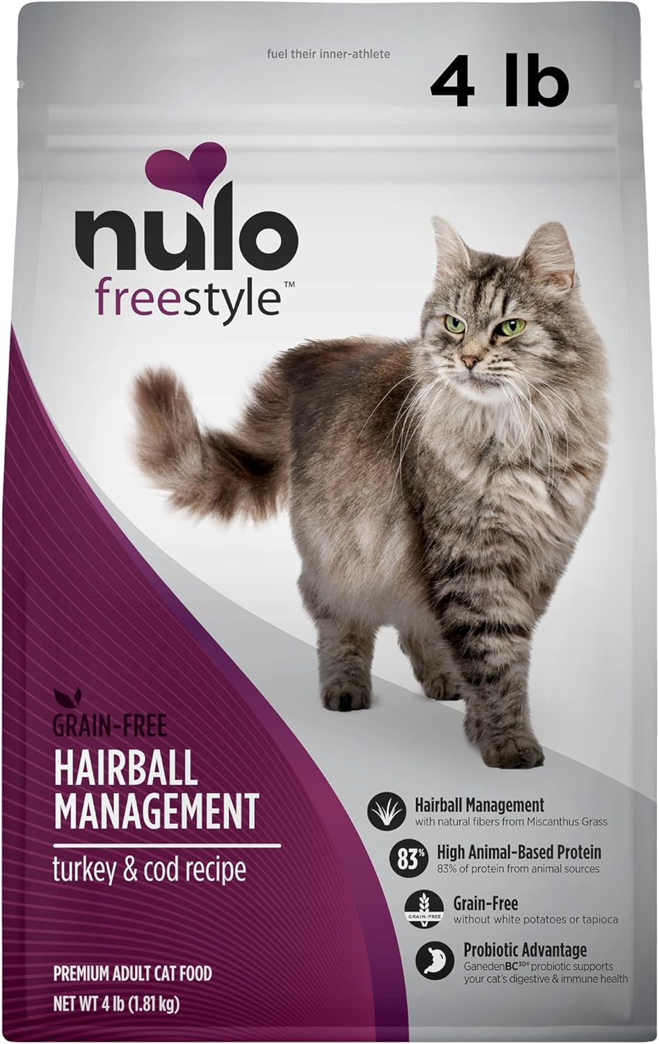 Nulo Freestyle Cat Food, For Hairball Management, Premium Grain-Free Dry Small Bite Kibble, All Natural Animal Protein Recipe with BC30 Probiotic for Digestive Health Support