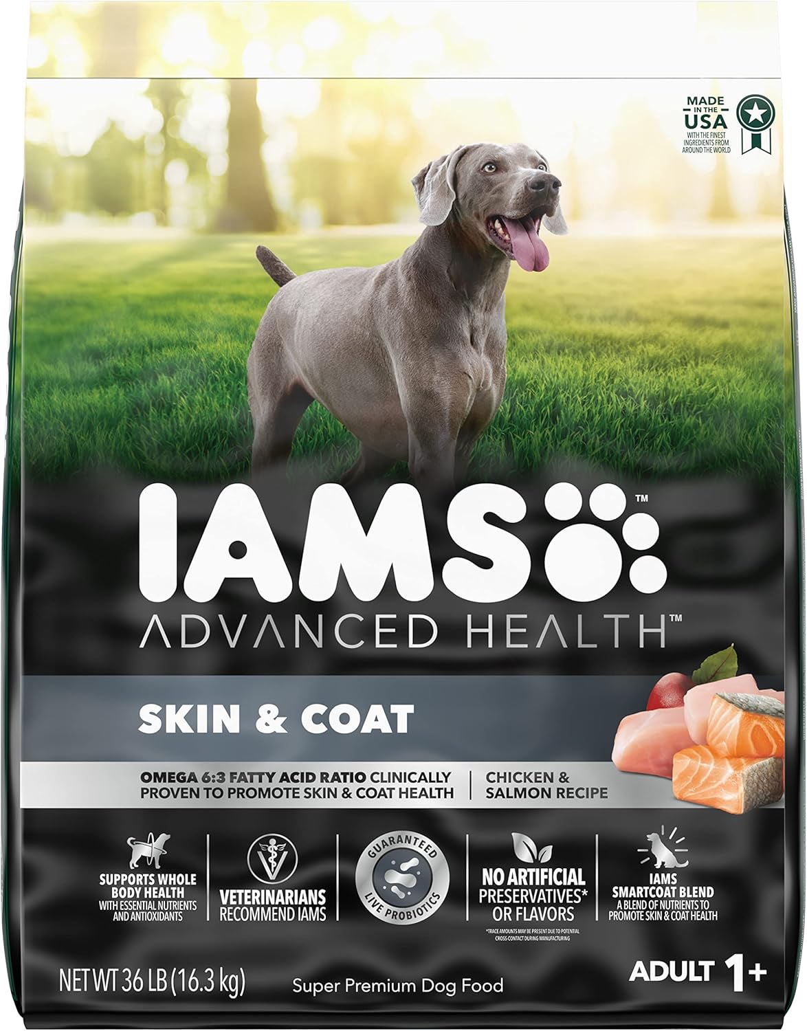 IAMS Advanced Health Skin & Coat Chicken and Salmon Recipe Adult Dry Dog Food, 36 lb. Bag Brown