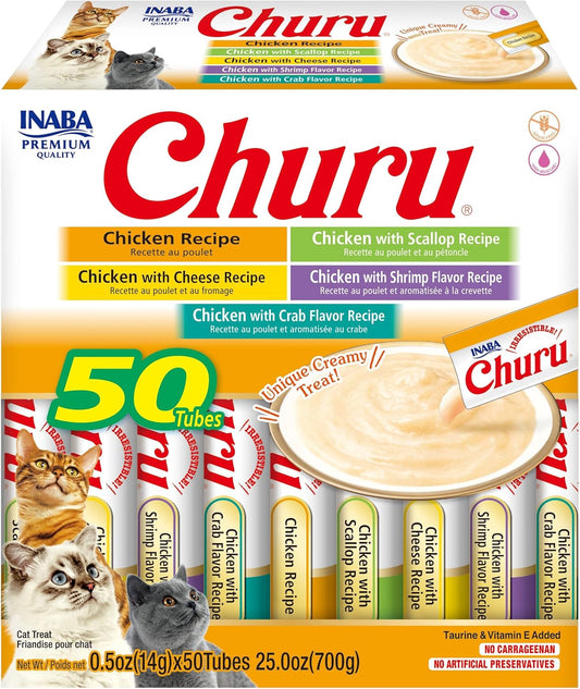 INABA Churu Cat Treats, Grain-Free, Creamy Purée Cat Treat\/Topper, Chicken Variety