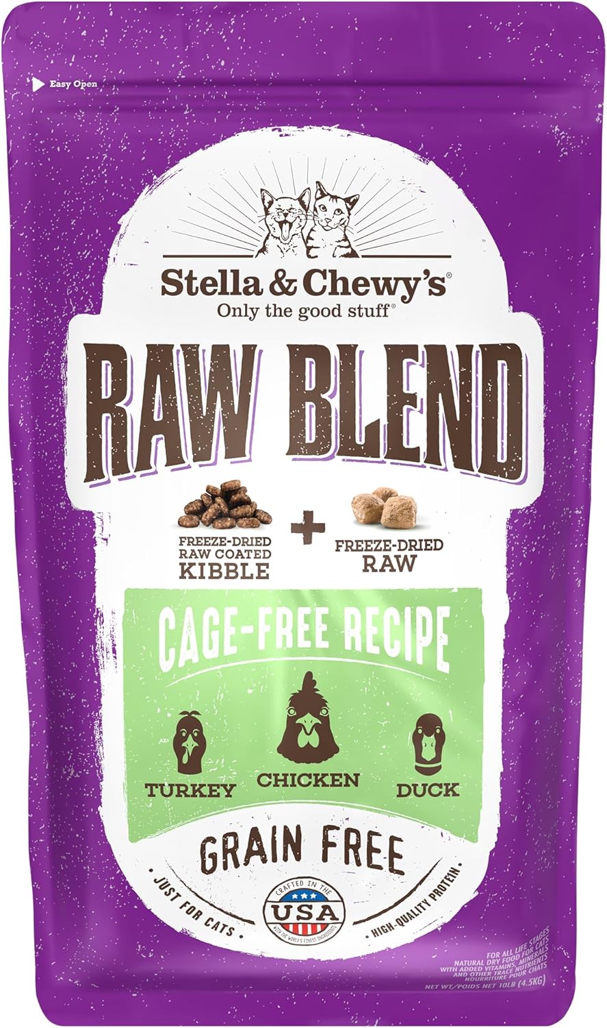 Stella & Chewy's Raw Blend Premium Kibble Cat Food \u2013 Grain Free, Protein Rich Meals \u2013 Cage-Free Poultry Recipe \u2013 10 lb. Bag