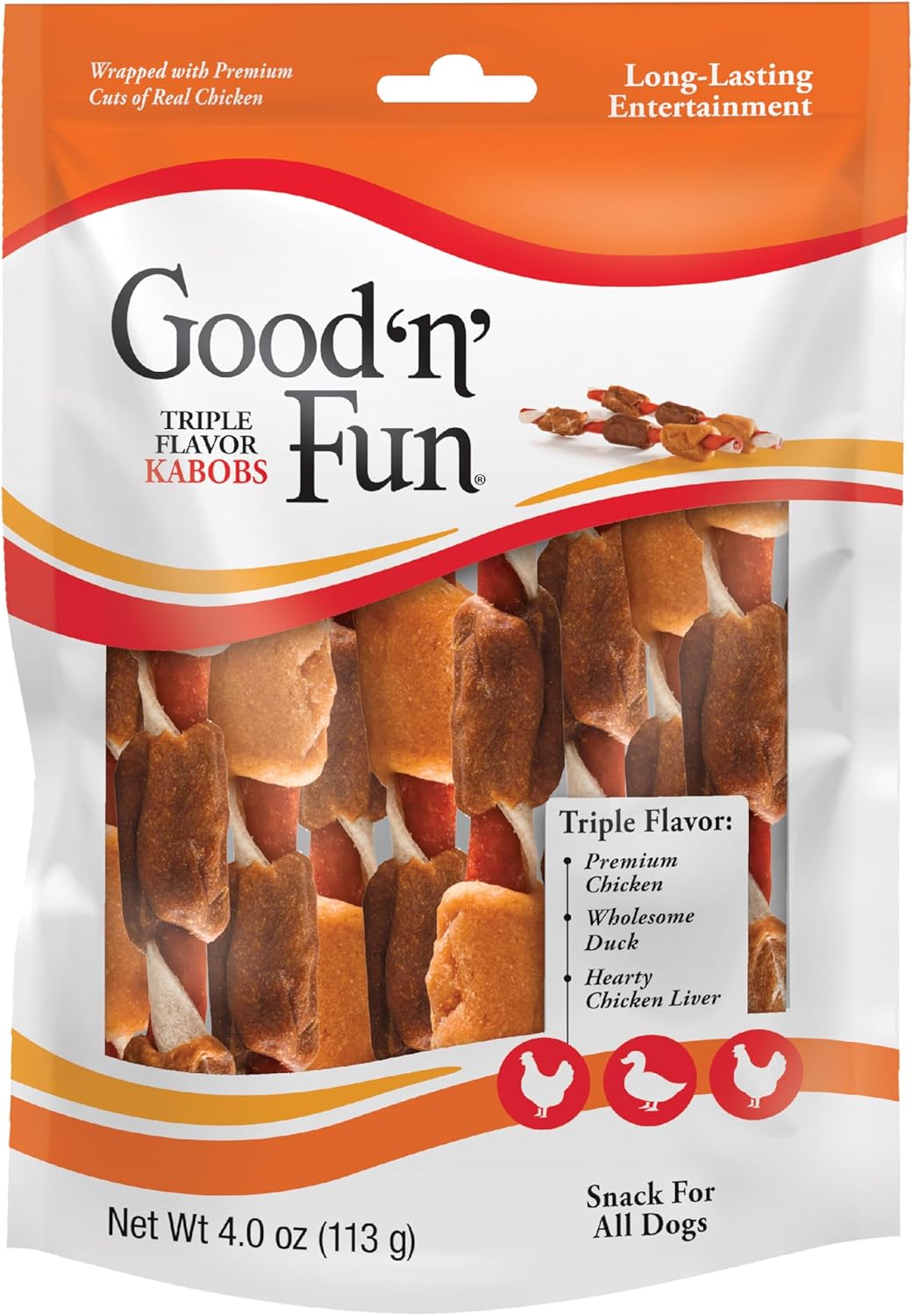 Good'N'Fun 83335 36 Count Pork/Beef And Chicken Triple Flavor Kabob Chew, One Size