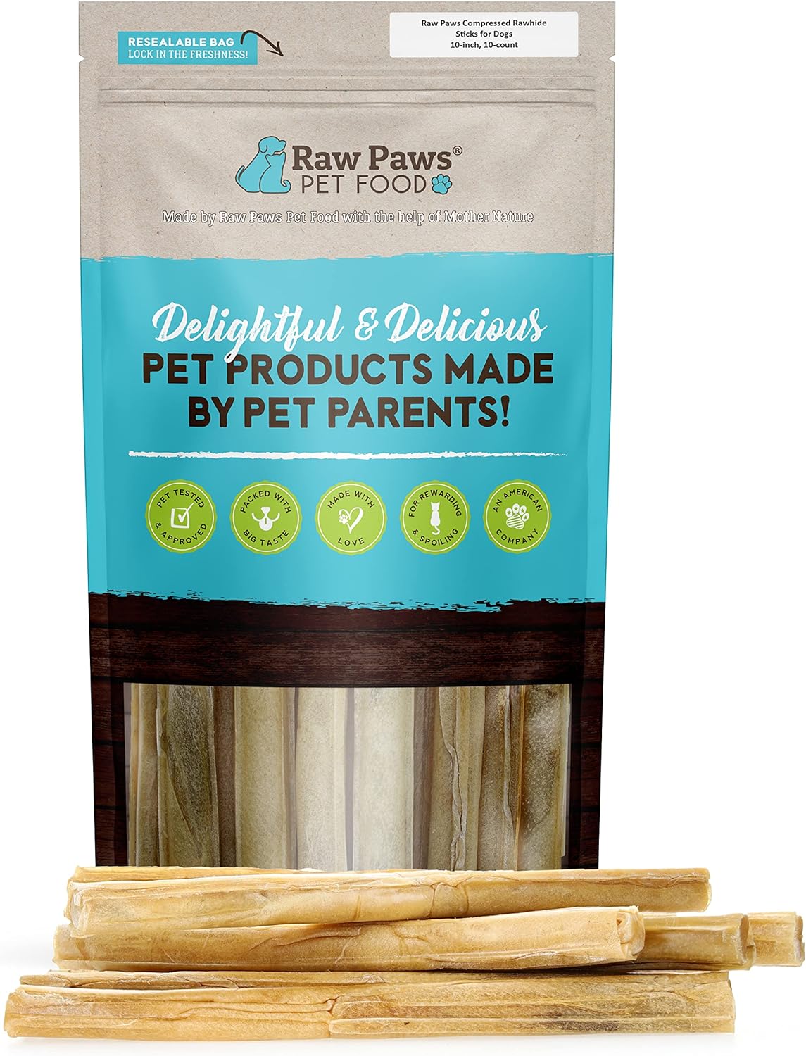 Raw Paws 10-inch Compressed Rawhide Sticks for Dogs, 10-ct - Pressed Rawhide Chews for Large Dogs & Medium Dogs - Safe Hide Rolls - Natural Rawhide Dog Chew Long Lasting for Aggressive Chewers