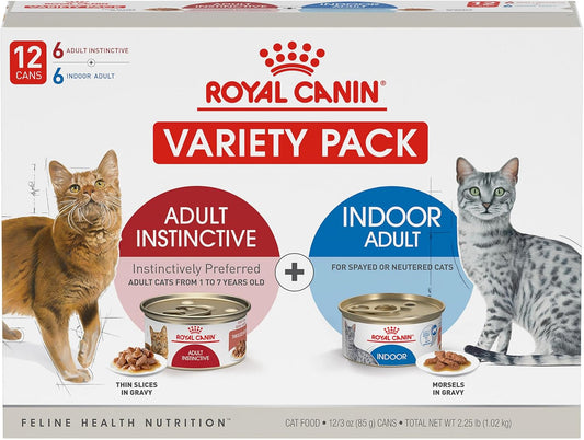 Royal Canin Feline Health Nutrition Indoor Adult & Adult Instinctive Wet Cat Food Variety Pack, Supports Healthy Digestion, Balanced Nutrition and Weight Management, 3 oz, 12 Pack