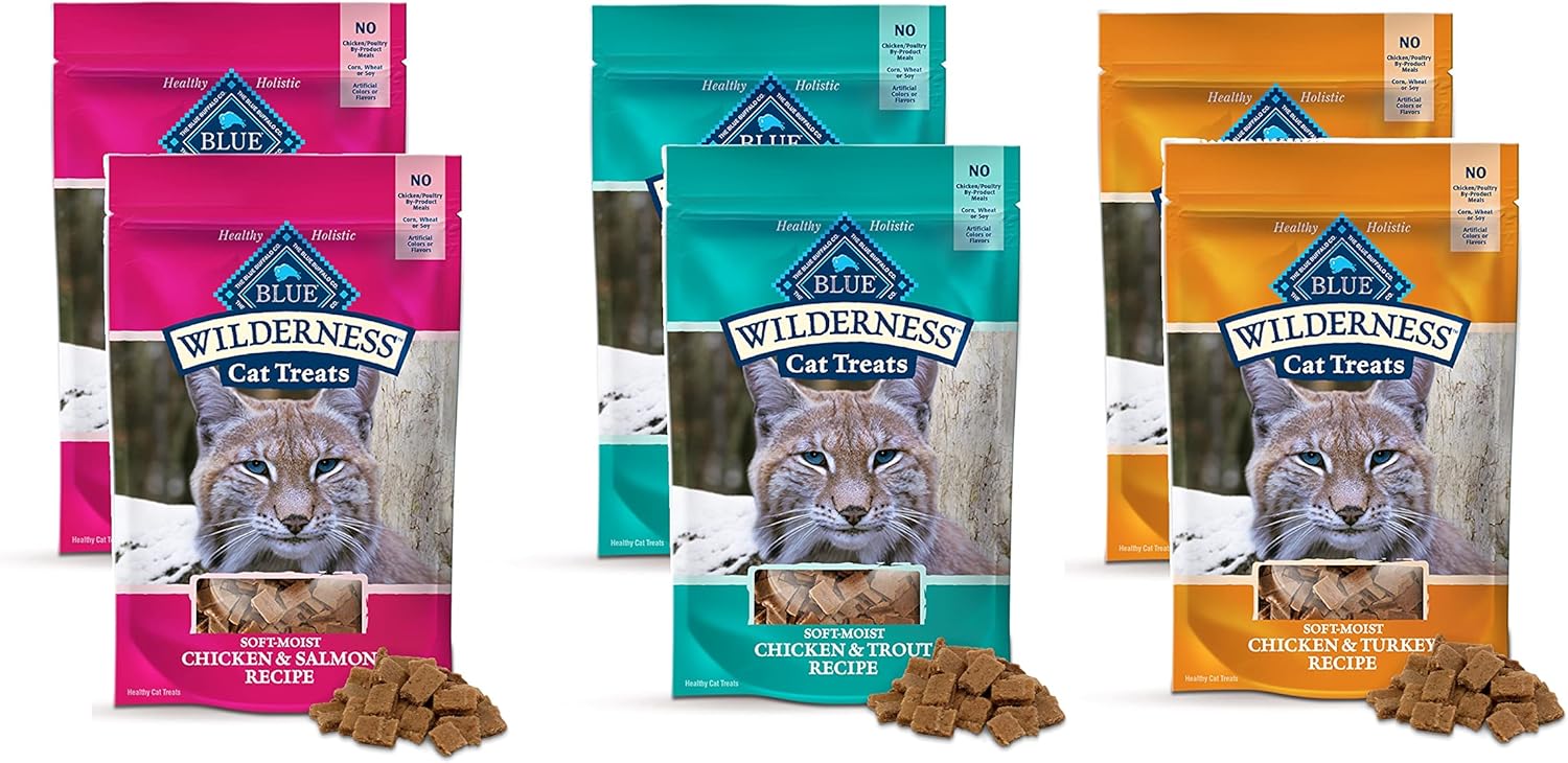 Buffalo Wilderness Soft Moist, Grain Free, Cat Treats, Variety Pack - 3 Flavors 2 Pack (Chicken & Trout, Chicken & Salmon, Chicken & Turkey) - 2 Oz