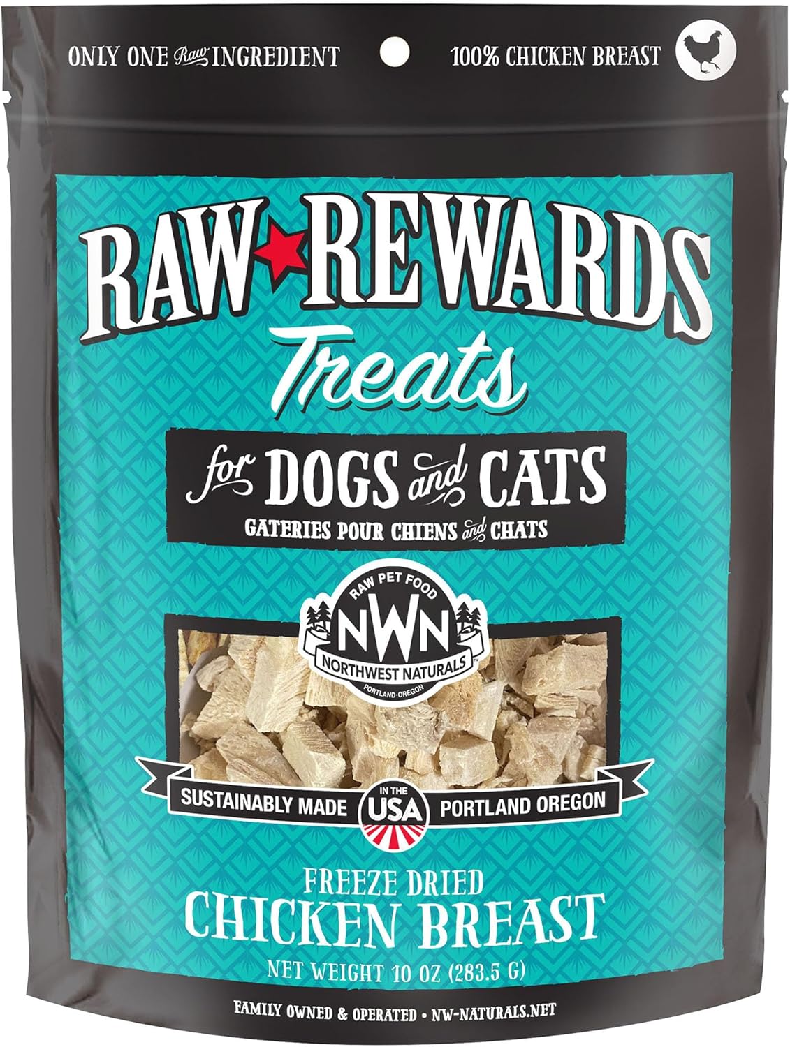 Northwest Naturals Raw Rewards Freeze-Dried Chicken Breast Treats for Dogs and Cats - Bite-Sized Pieces - Healthy, 1 Ingredient, Human Grade Pet Food, All Natural - 10 Oz