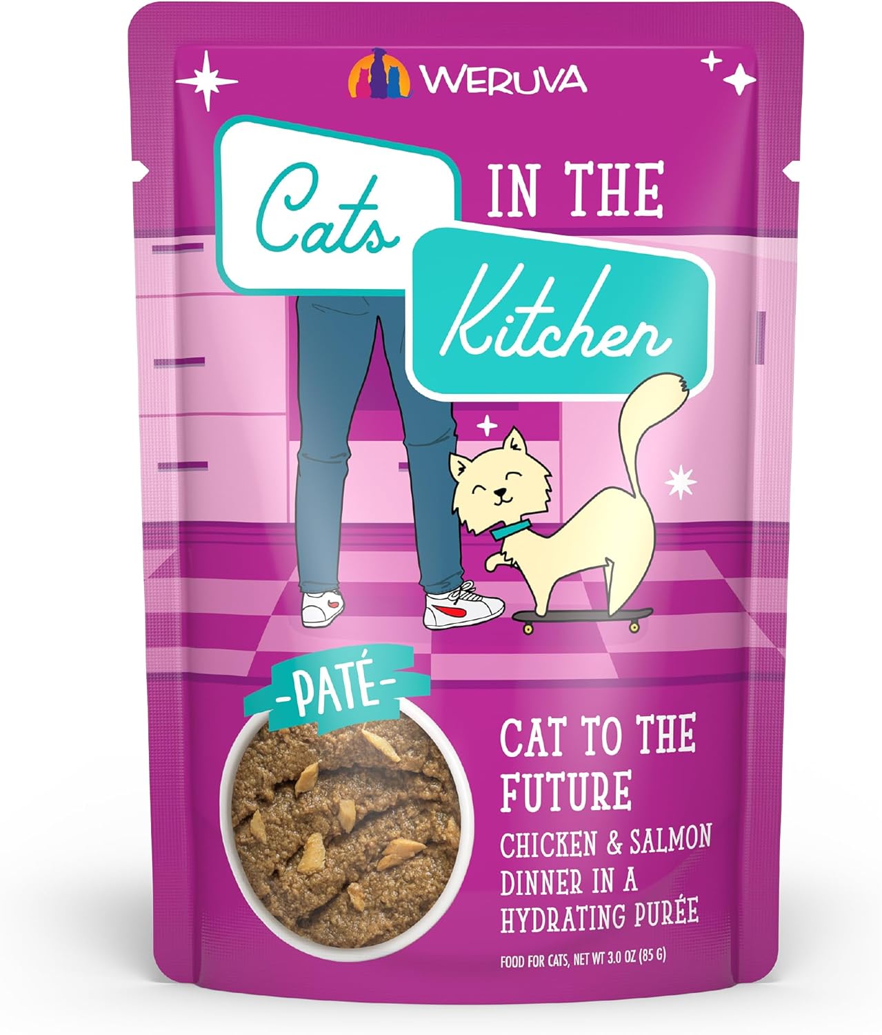 Weruva Cats in The Kitchen Slide N' Serve Grain-Free Natural Wet Pate Cat Food Pouches, Cat to The Future, 3oz Pouch (Pack of 12)