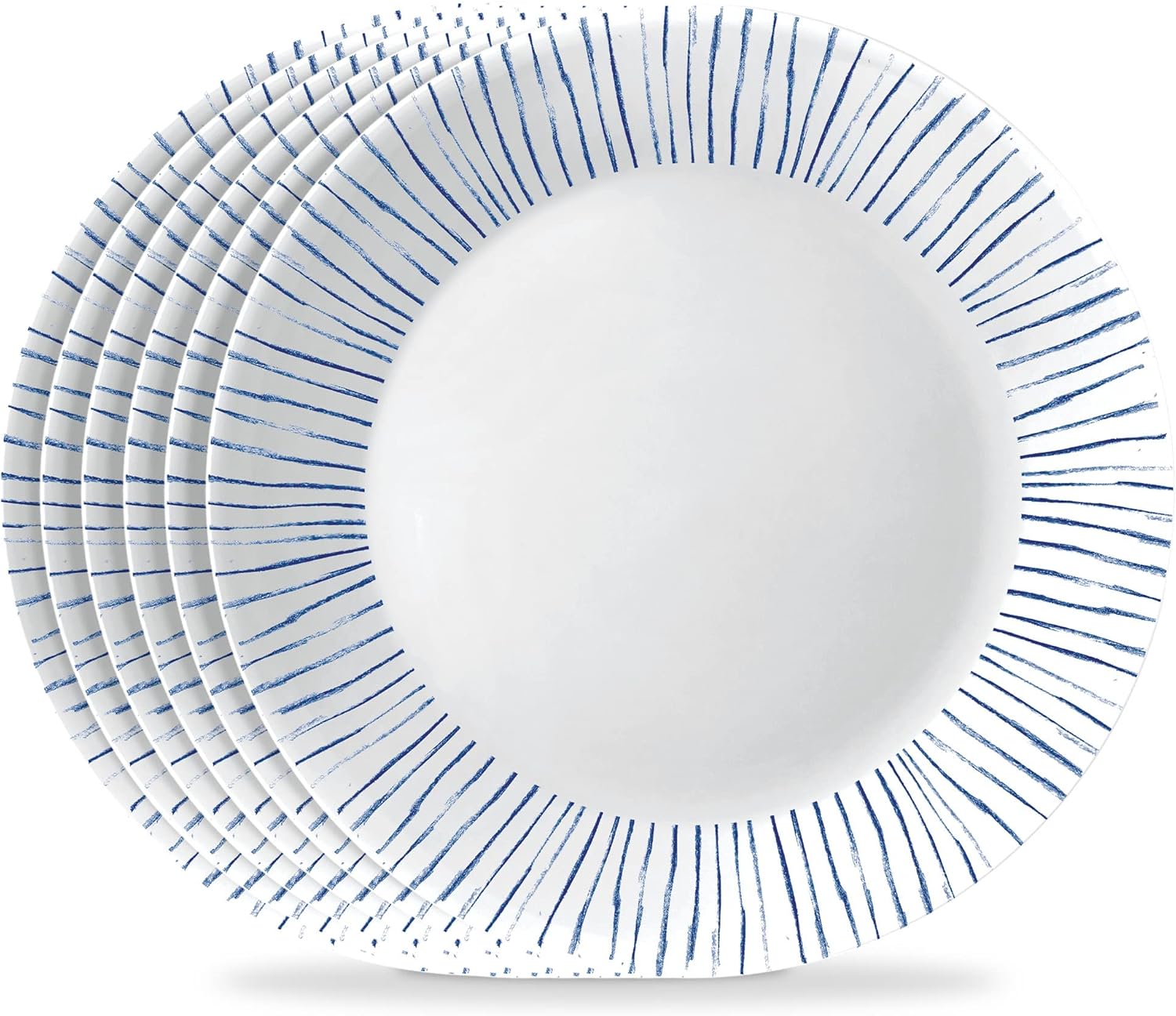 Corelle 6-Piece 10.25" Vitrelle Glass Dinner Plates, Lightweight, Chip/Scratch Resistant - Botanical Stripes