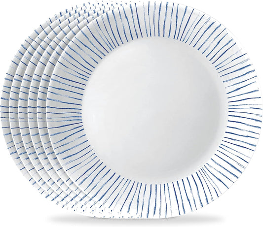 Corelle 6-Piece 10.25" Vitrelle Glass Dinner Plates, Lightweight, Chip/Scratch Resistant - Botanical Stripes