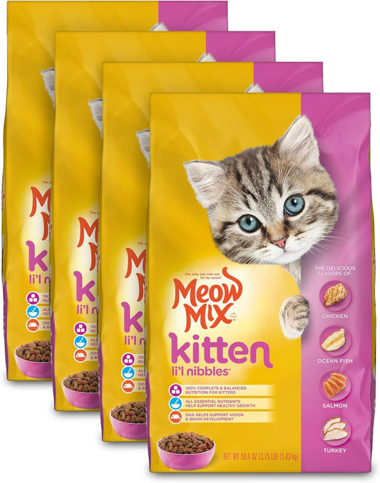 Meow Mix Kitten Li'L Nibbles Dry Cat Food, 3.15 Pound Bag (Pack of 4)