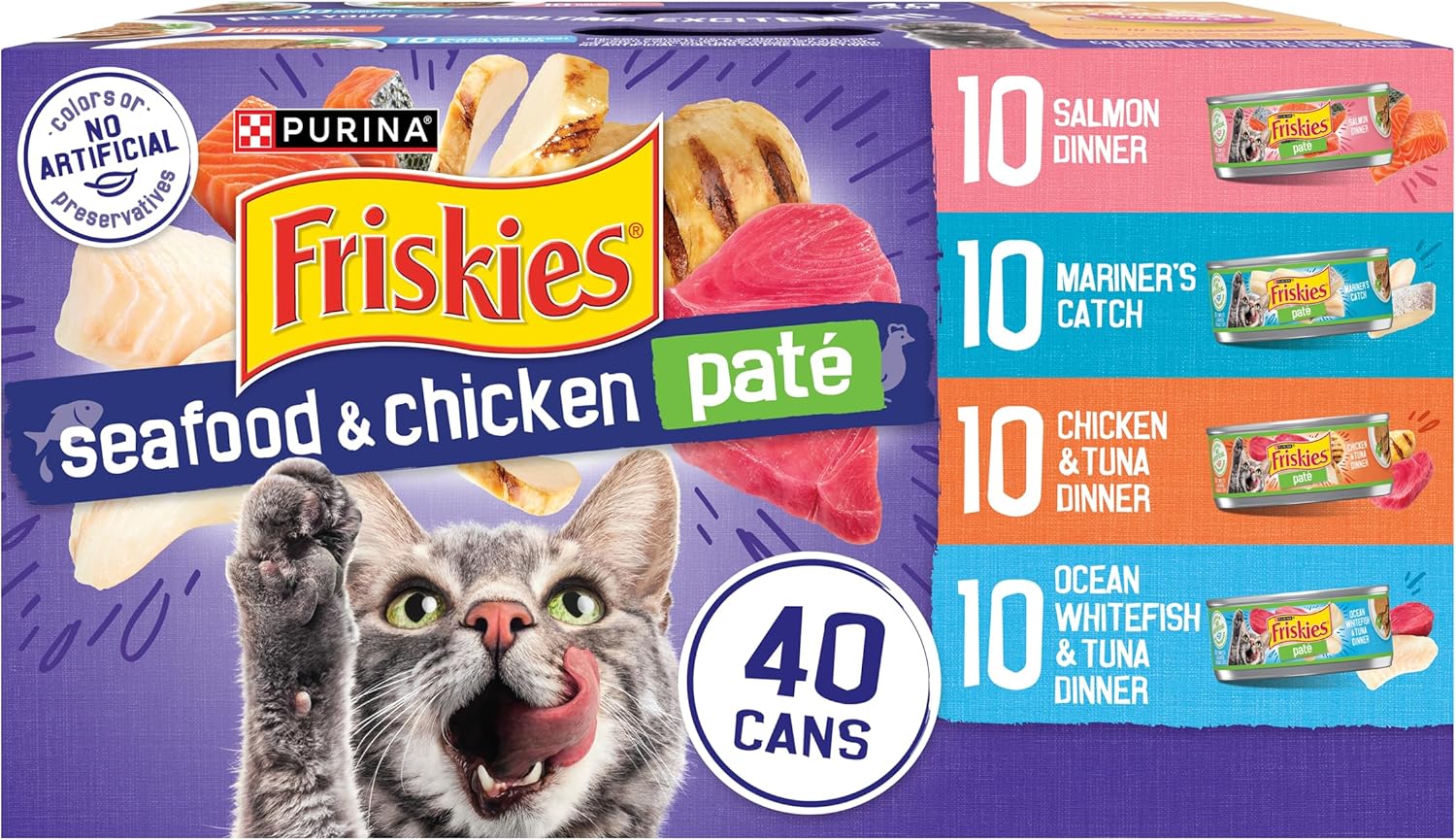 Purina Friskies Pate Wet Cat Food Variety Pack Seafood and Chicken Pate Favorites 40ct VP - (Pack of 40) 5.5 oz. Cans