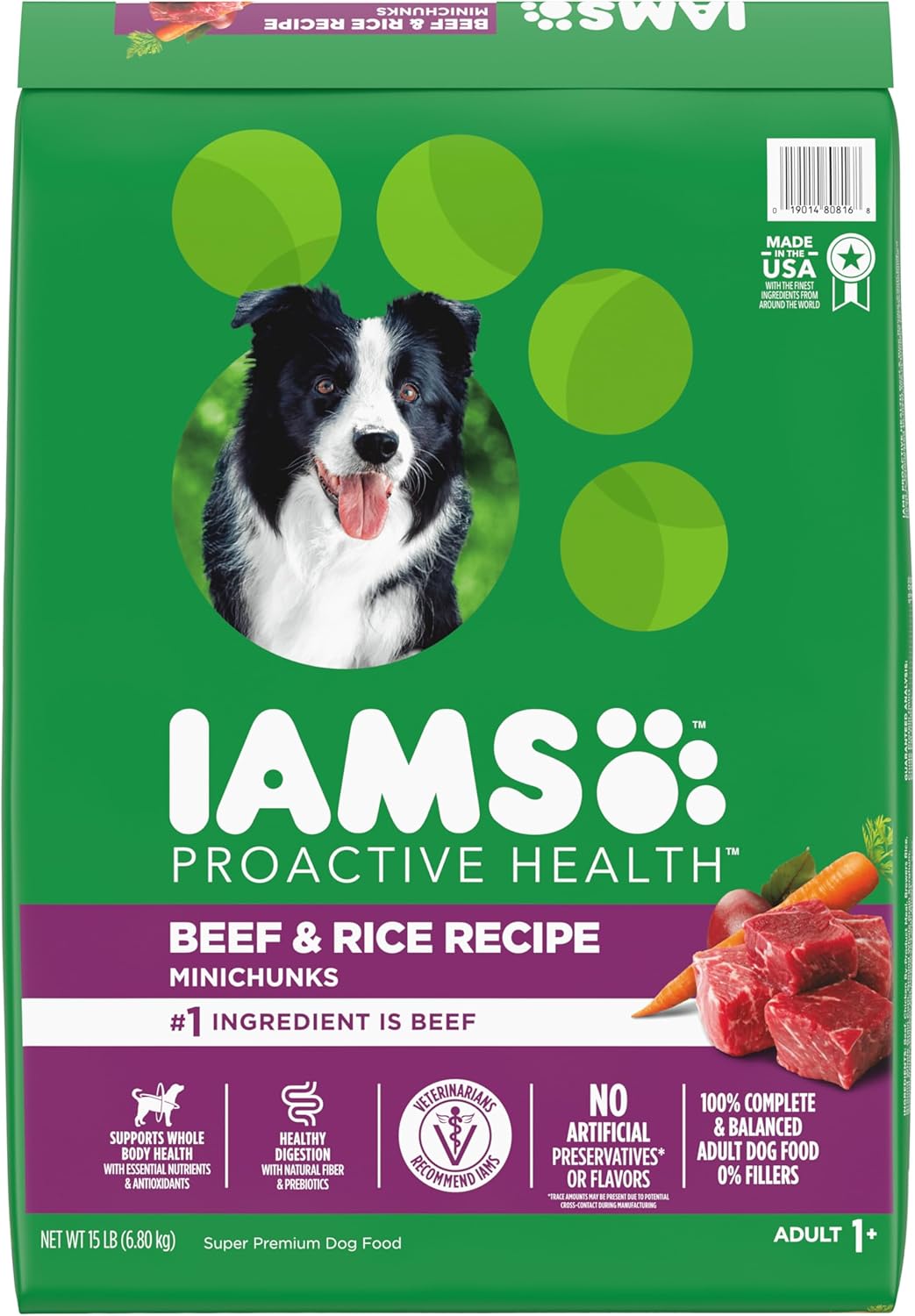 IAMS Proactive Health Adult Dry Dog Food Beef and Rice Recipe, 15 lb. Bag