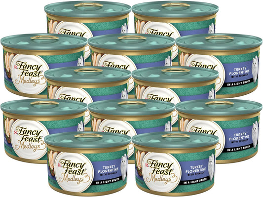 Fancy Feast Purina Medleys Wet Cat Food, Turkey Florentine with Spinach in Light Broth, Canned Wet Cat Food for Adult Cats, 3-Ounce Recyclable Can (Pack of 12)