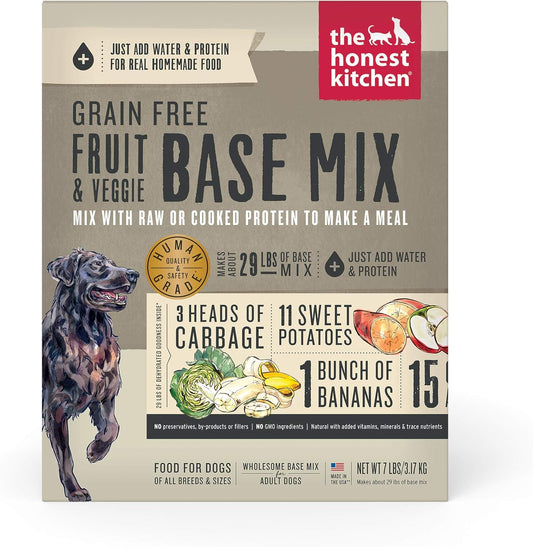 The Honest Kitchen Human Grade Dehydrated Grain Free Fruit & Veggie Base Mix Dog Food (Just Add Protein) - 7 Pound Box (Makes 12 Pounds)