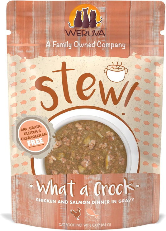 Weruva Classic Cat Stews!, What a Crock with Chicken & Salmon in Gravy, 3oz Pouch (Pack of 12)