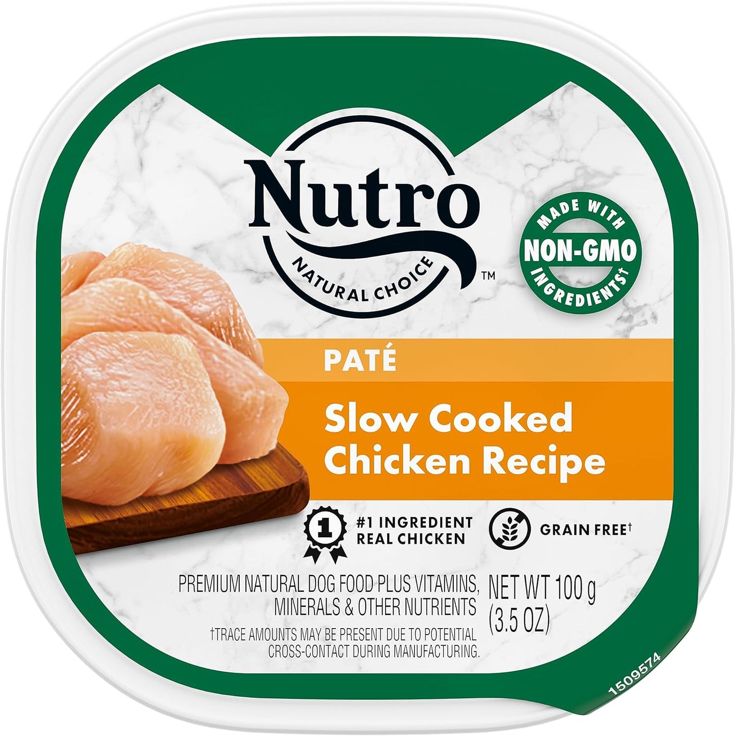 NUTRO Adult Natural Grain Free Wet Dog Food Paté Slow Cooked Chicken Recipe, 3.5 oz. Trays (Pack of 24)