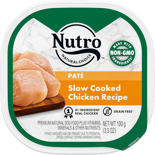 NUTRO Adult Natural Grain Free Wet Dog Food Paté Slow Cooked Chicken Recipe, 3.5 oz. Trays (Pack of 24)