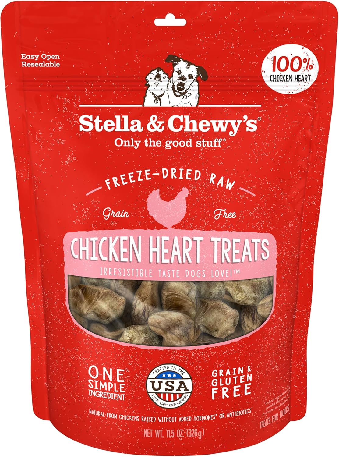 Stella & Chewy's Freeze-Dried Raw Single Ingredient Chicken Hearts Dog Treats, 11.5 oz. Bag