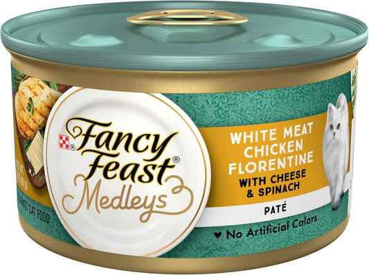 Purina Fancy Feast Pate Wet Cat Food, Medleys White Meat Chicken Florentine With Cheese & Garden Greens - (Pack of 24) 3 oz. Cans