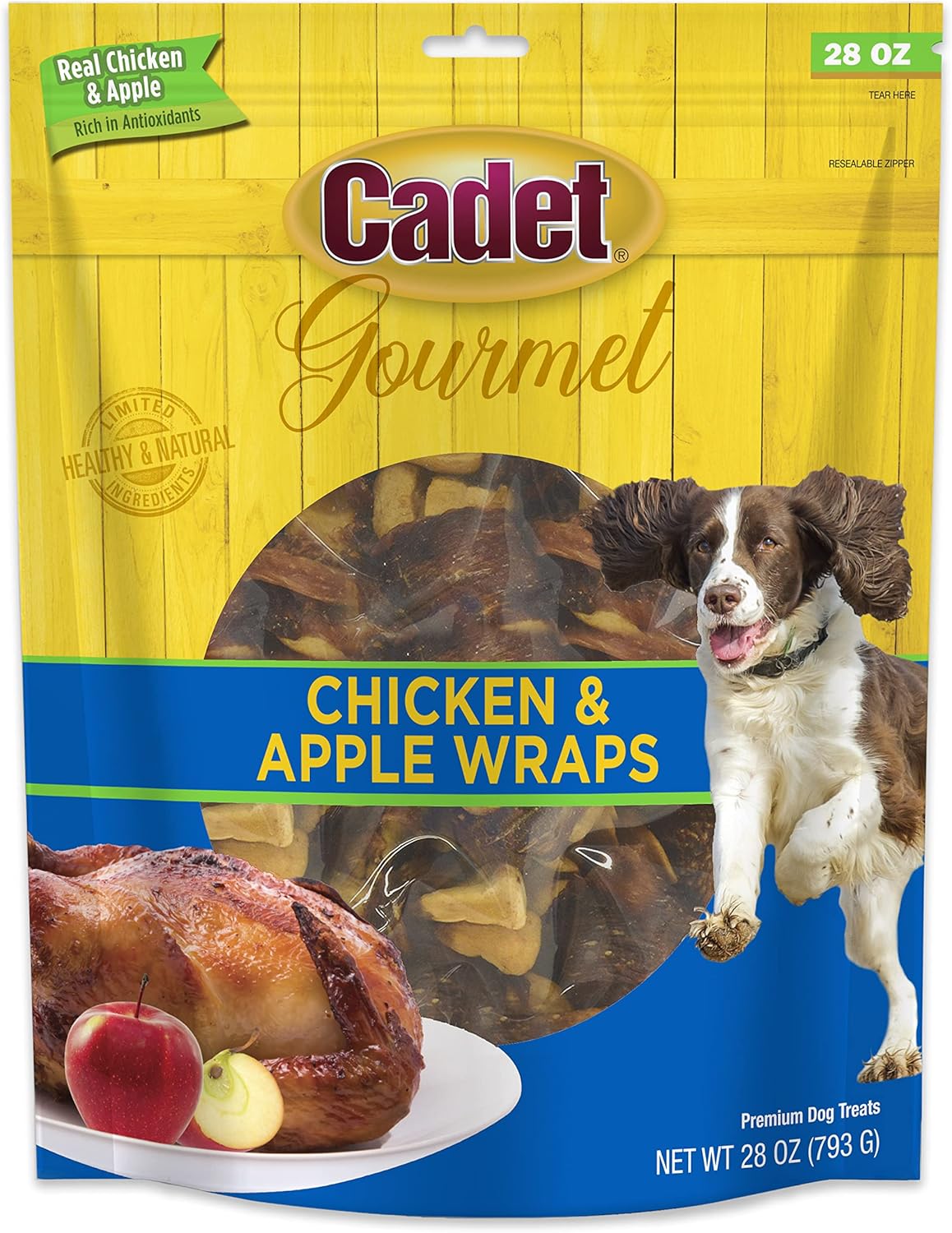 Cadet Gourmet Chicken & Apple Wrapped Dog Treats Wraps - Healthy & Natural Chicken & Apple Dog Training Treats for Small & Large Dogs - Inspected & Tested in USA (28 oz.)