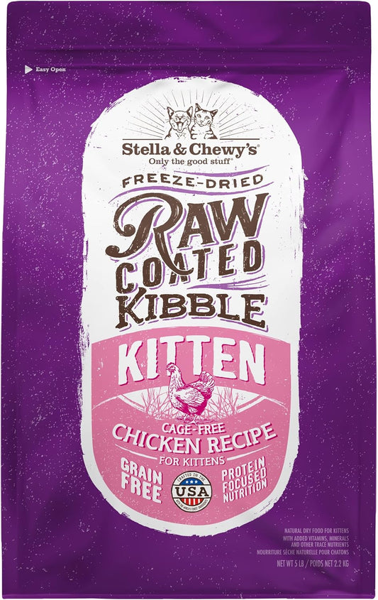 Stella & Chewy's Raw Coated Premium Kibble Cat & Kitten Food \u2013 Grain Free, Protein Rich Meals \u2013 Cage-Free Chicken for Kittens Recipe \u2013 5 lb. Bag