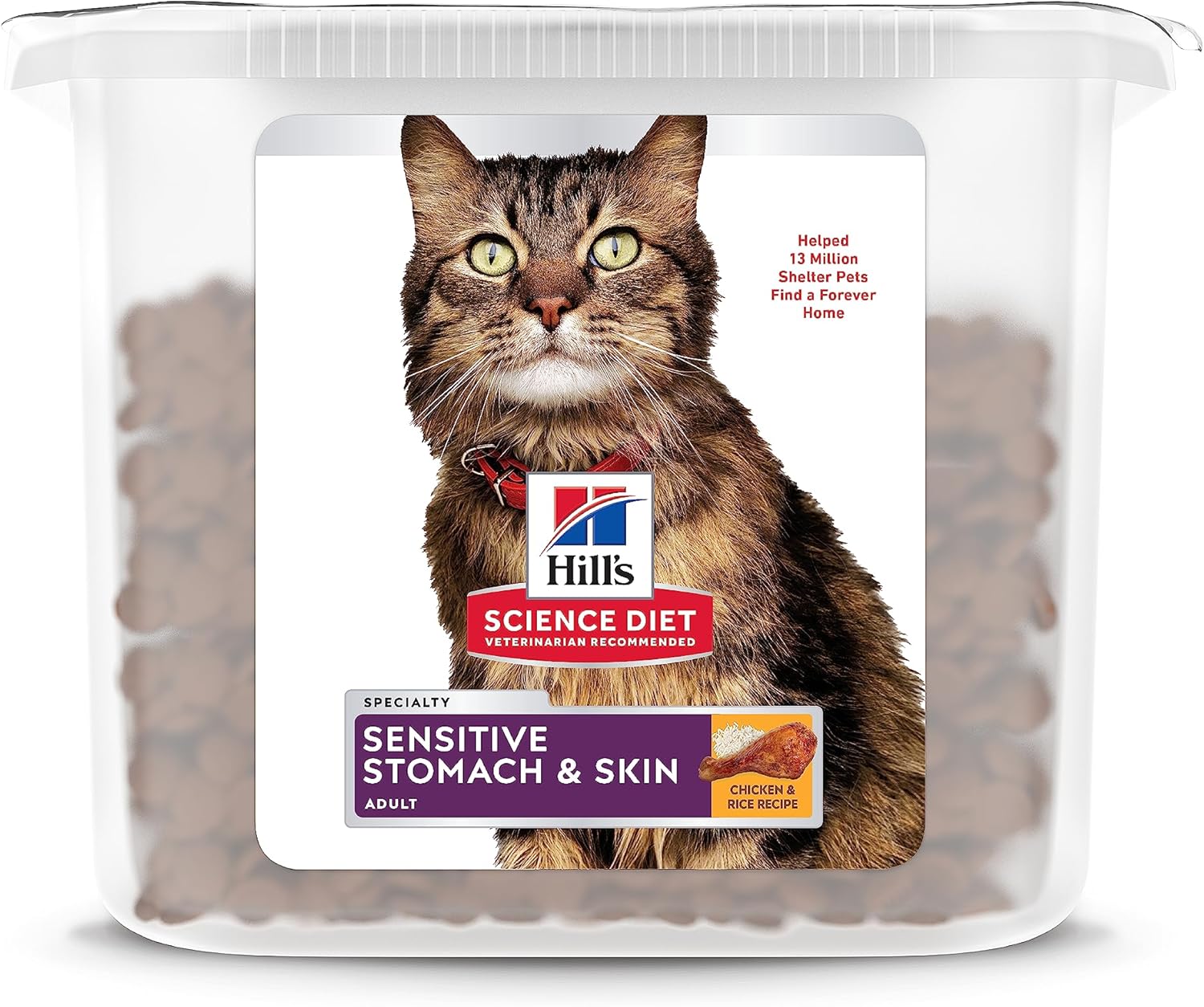 Hill's Science Diet Sensitive Stomach & Skin, Adult 1-6, Stomach & Skin Sensitivity Support, Dry Cat Food, Chicken & Rice, 20 lb Tub