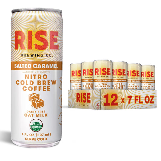 RISE Brewing Co. Salted Caramel Nitro Cold Brew, No Sugar Added & No Dairy, Organic & Non-GMO, Low Acidity & Vegan, 7 Fl. Oz. Cans