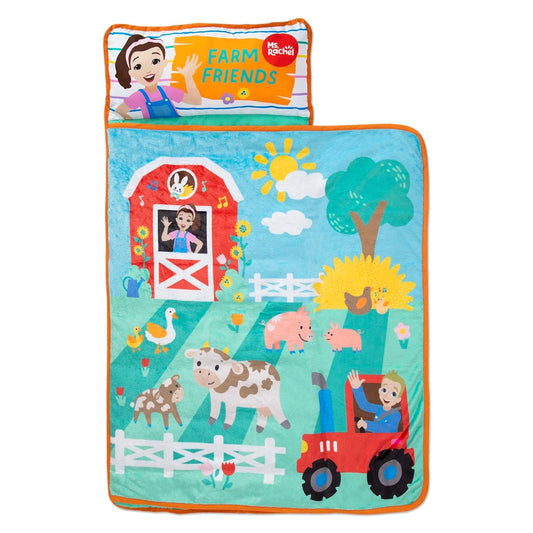 Ms. Rachel Farm Friends Toddler Nap Mat - Includes Attached Pillow and Fleece Blanket