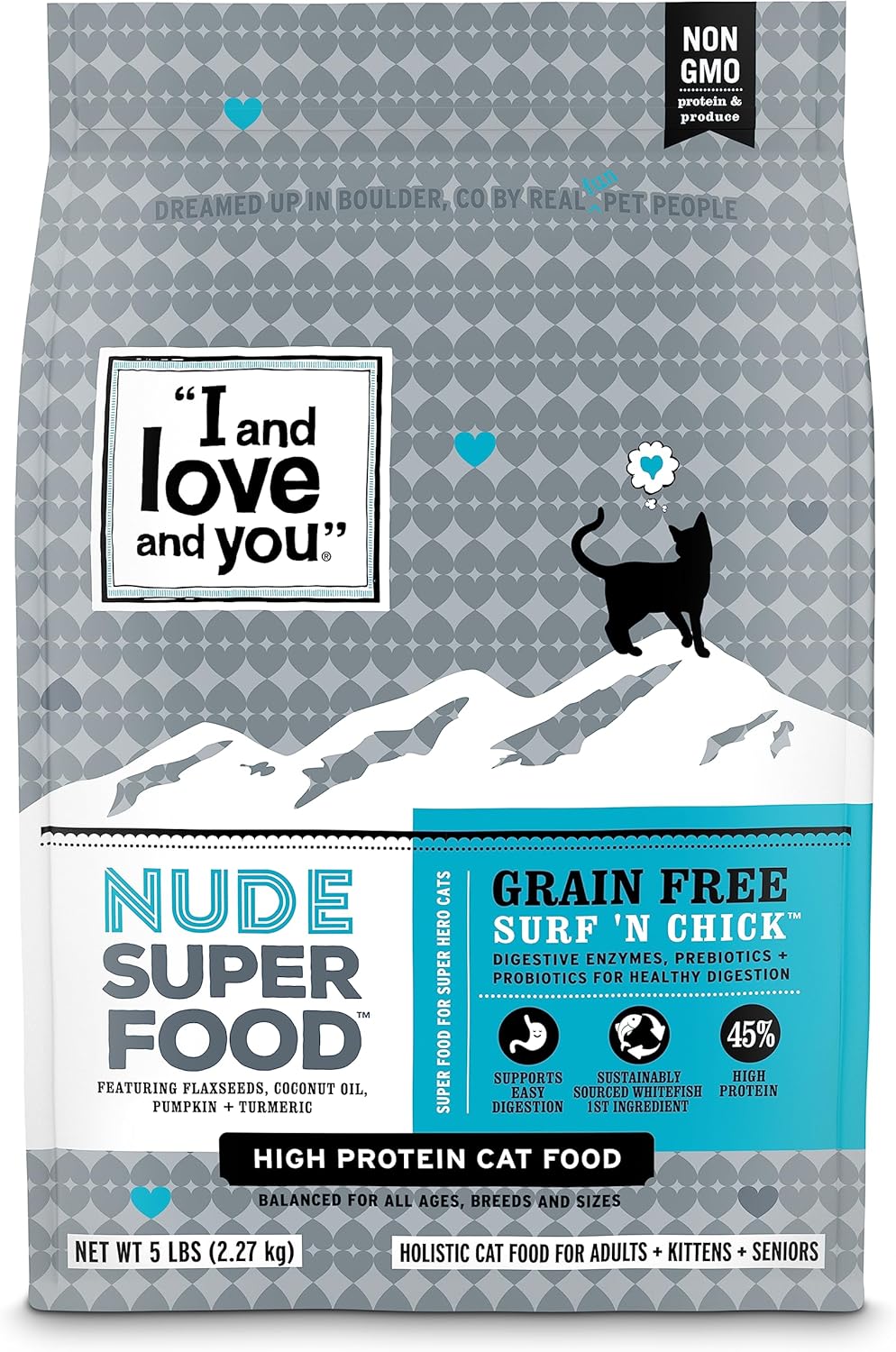 I and love and you Nude Super Food Dry Cat Food - Whitefish + Chicken - Grain Free, High Protein, No Fillers, Superfoods, 5lb Bag