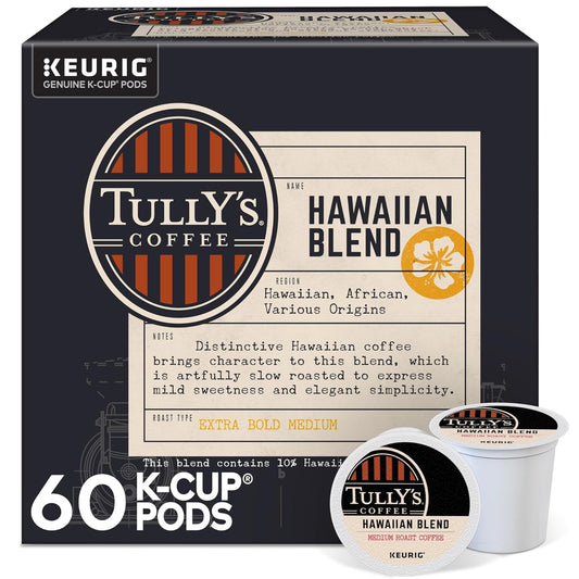 Tully's Coffee Hawaiian Blend, Keurig Single Serve K-Cup Pods, Medium Roast, 60 Count, (6 Packs of 10)