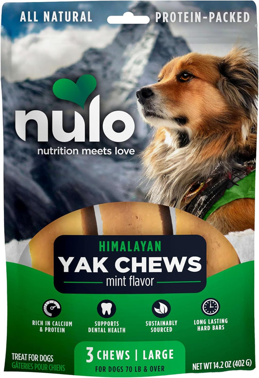 Nulo Himalayan Yak Chew Dog Treat, Mint Large Bars 3pk