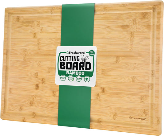 Freshware 24 Inch 3XL Bamboo Cutting Boards for Kitchen, Stove Top Butcher Block, Extra Large Wooden Carving Board for Meat, Veggies, Charcuterie Board with Deep Juice Grooves (3XL, 24x18")