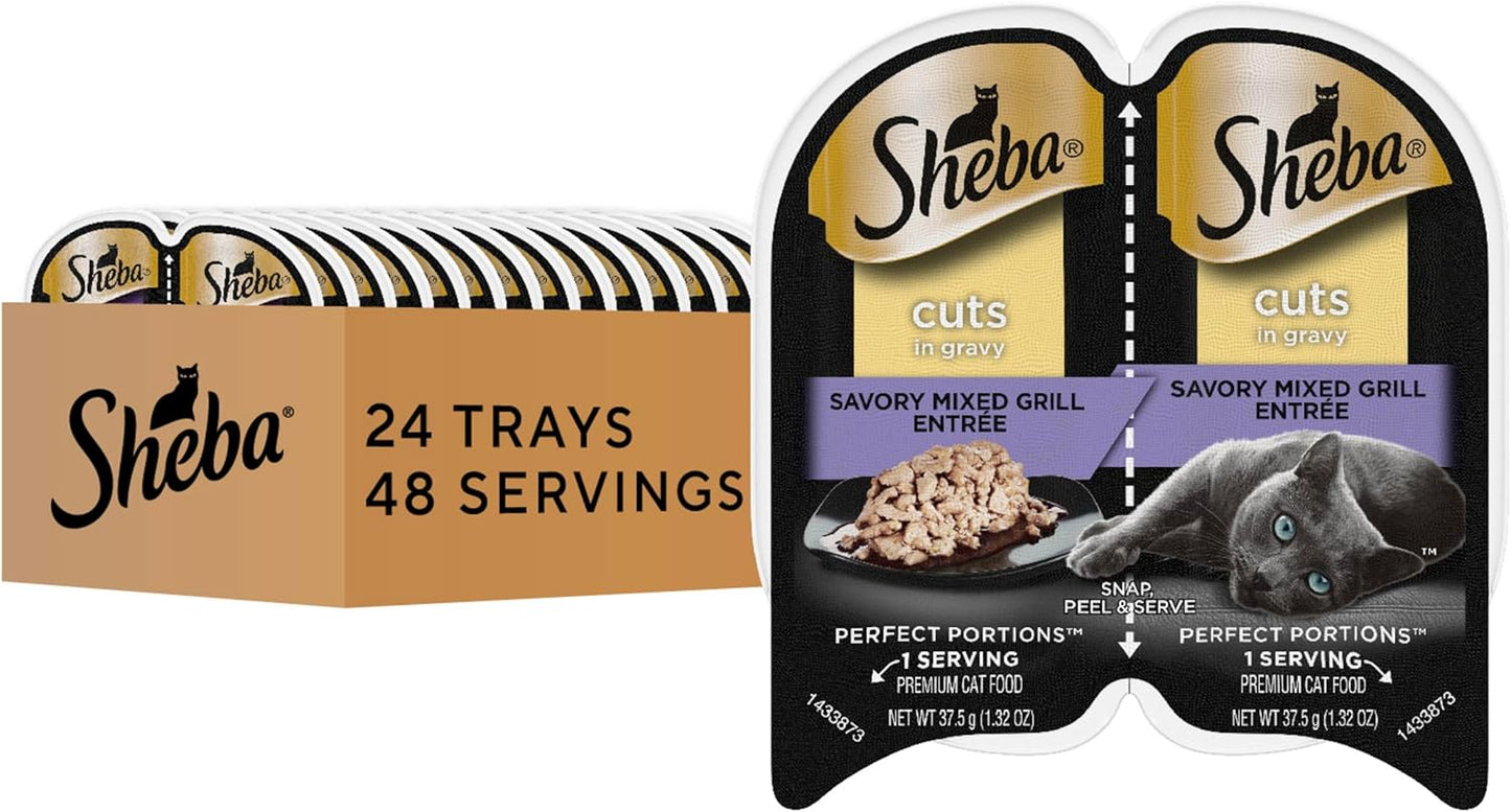 Sheba Perfect Portions Wet Cat Food Cuts in Gray Savory Mixed Grill Entree, 2.6 oz. Twin-Pack Trays (24 Count, 48 Servings)