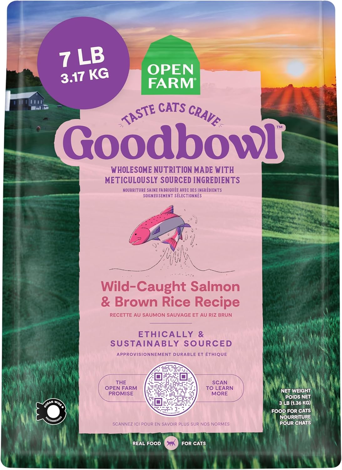 Open Farm Goodbowl, Protein Rich Dry Cat Food Made from Meticulously Sourced Simple Ingredients, Wild-Caught Salmon & Brown Rice Recipe, 7lb Bag (112oz Bag)