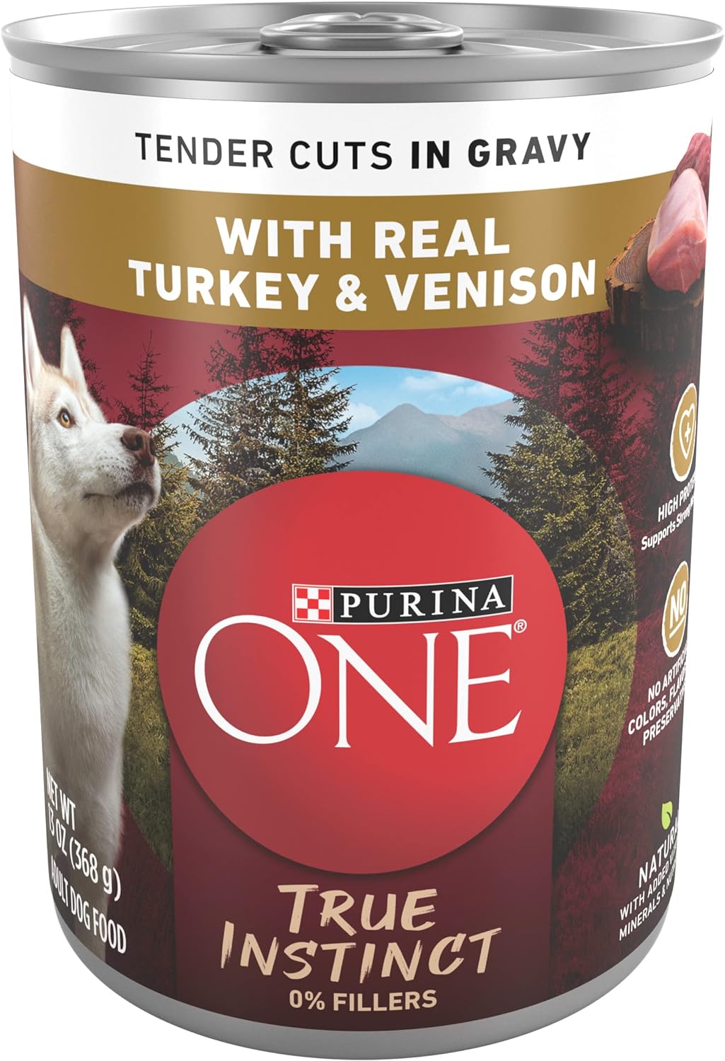 Purina ONE High Protein Wet Dog Food True Instinct Tender Cuts in Dog Food Gravy With Real Turkey and Venison - (Pack of 12) 13 oz. Cans