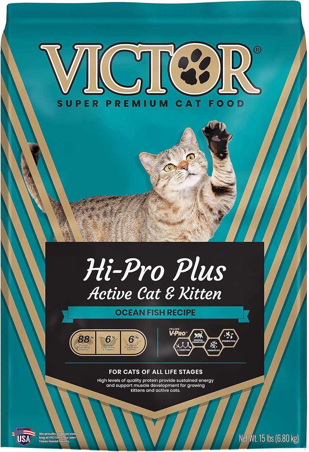 Victor Super Premium Cat Food \u2013 Hi-Pro Plus Active Cat and Kitten \u2013 Dry Cat Food for Active Cats \u2013 All Breeds and All Life Stages from Kitten to Adult, 15lb