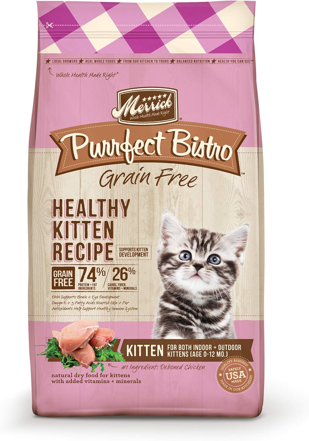 Merrick Purrfect Bistro Premium Grain Free Natural Dry Cat Food For Young Cats, Healthy Kitten Food Recipe - 7 lb. Bag